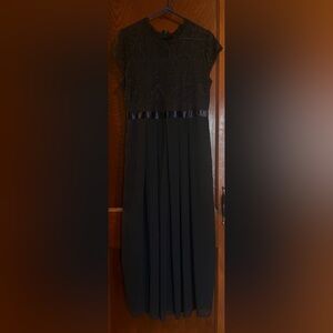 Navy Two Shoulder Corded Lace Bodice Dress